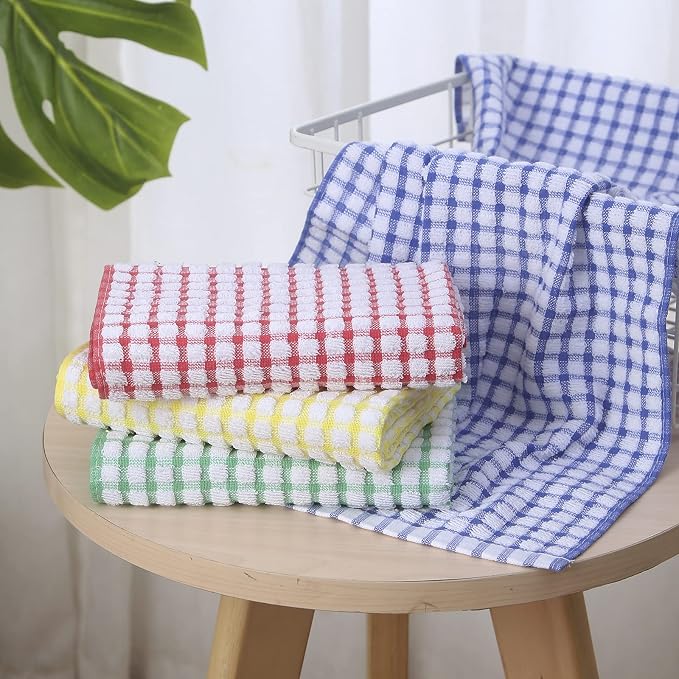 Oeleky Cotton Kitchen Towels 8 Pack, 15x26 Checkered Dish Towels - Image 3