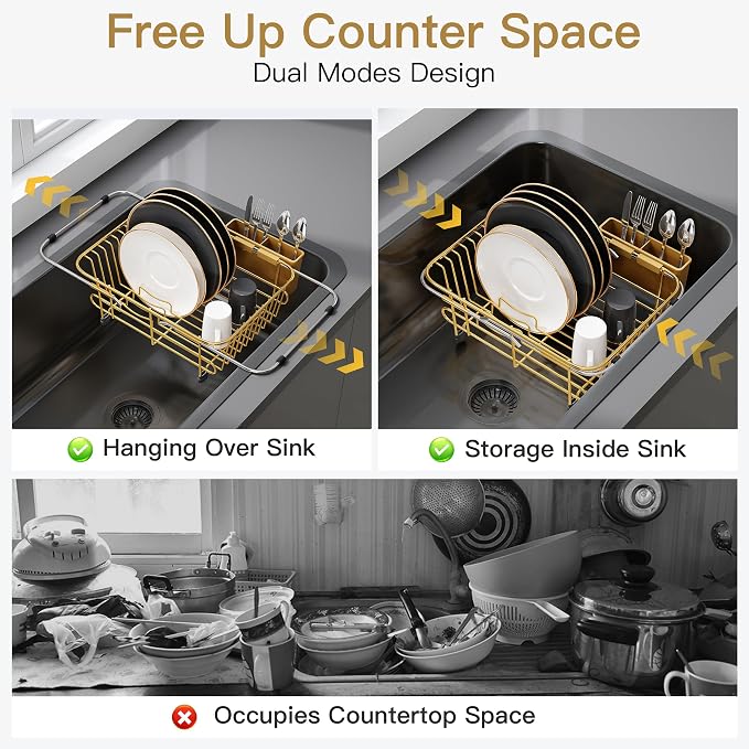 JASIWAY Gold Dish Drying Rack in Sink - Image 2