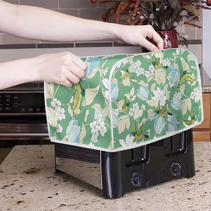 Hummingbird Flower Print 2 Slice Toaster Cover for Home Stain Resistant Waterproof Bread Maker Cover for Kitchen Small Appliance