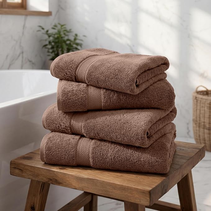 Superior Egyptian Cotton Plush & Absorbent, Bath Towel Set of 4, Chocolate | - Image 2