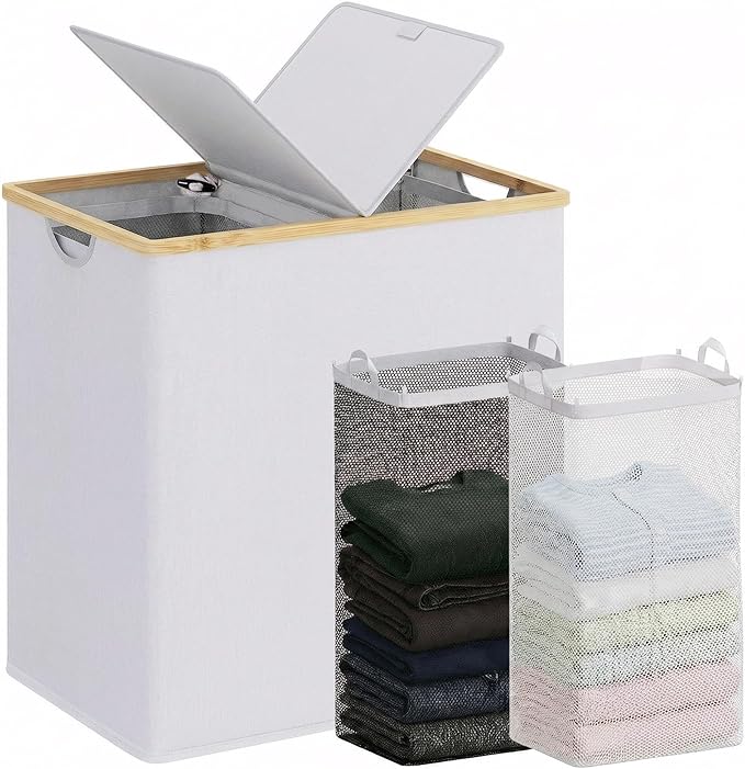 efluky Laundry Hamper with Lid, Double Laundry Basket with 2 Removable Bags by efluky