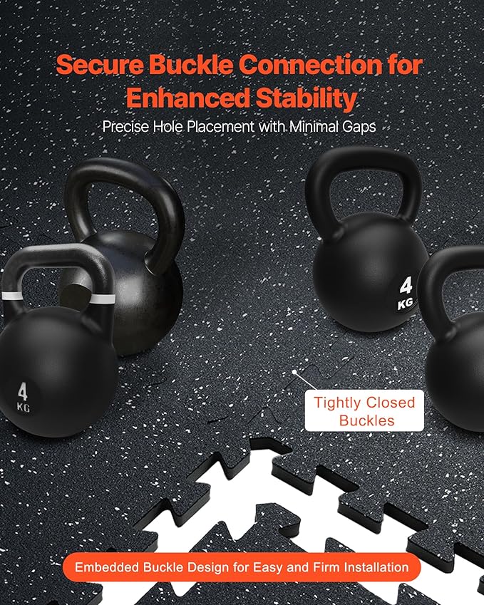 VEVOR 0.56Inch 48sq.ft 12 Tiles Gym Flooring for Home Gym, Rubber Top with High Density EVA Foam, 25 x 25In Gym Floor Exercise Equipment Mats, Interlocking Gym Mats, Puzzle Workout Mats, Black & White