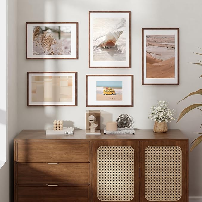 Fun Memories Solid Oak Wood Picture Frame 12"x18" for Wall - Tempered Real Glass, Matted to 8.5x11, Poster Frame (Walnut Color, 1 Pack)