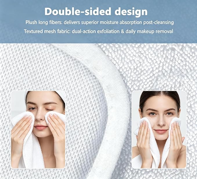 White Dual-Sided Microfiber Face Towels, Exfoliating Face Cloths - Image 5