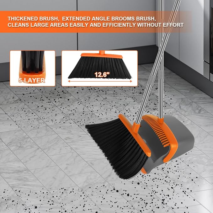 Broom and Dustpan Combo Set, Extended Reach Design, Built-in Comb Dustpan - Image 8