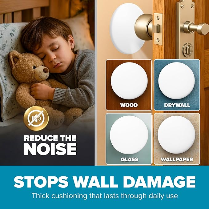 Strongest Home Wall & Door Handle Stopper 3.15" Set 5 Pieces of White Rubber Door Knob Round Wall Shield Cushion, Quiet Wall Protector for Door Handle, Guard Door Bumper Wall - Self Adhesive