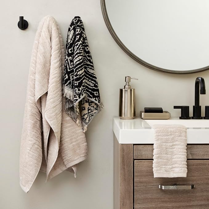 SKL Home CloudSoft/Nador Bath Towel Set-6pc, 100% Cotton, Oatmeal/Black | 2 - Image 3