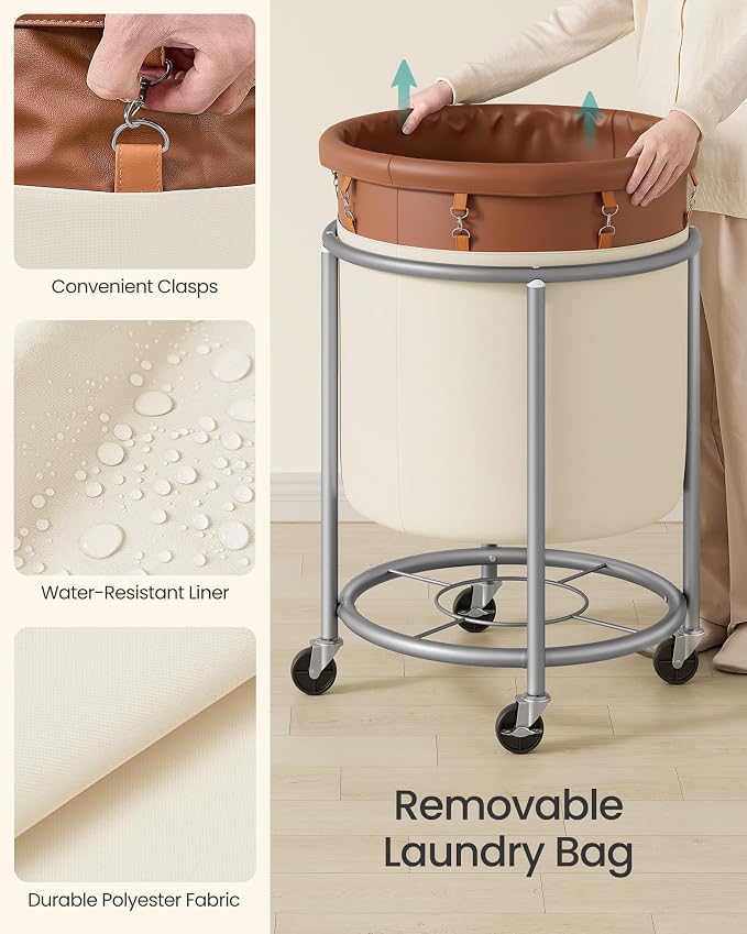 SONGMICS Laundry Basket with Wheels, 190 L, Steel Frame, Removable Bag - Image 7
