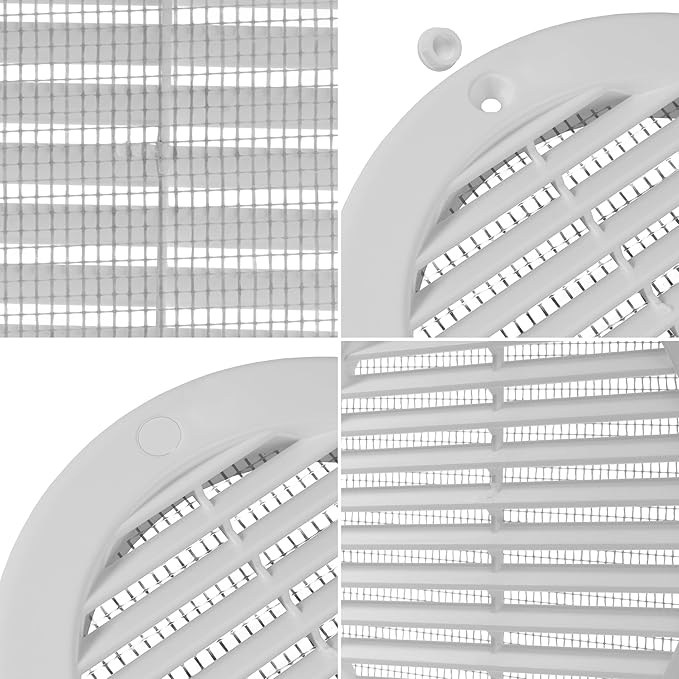 Repa Market 6 Inch (Opening) White Round Air Vent Cover - Pack of 5 Plastic Fresh Air Intake Vent - AC Cover with Nylon Mesh Screen - Wall, Ceiling HVAC Return Air Register - Modern Soffit Vents