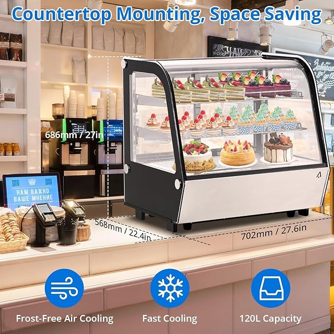 6.5 Cu.Ft Countertop Refrigerated Display Case - Commercial Bakery Refrigerator with LED Lighting, Auto Defrost & Sliding Glass Door for Cafe, Restaurant, Dessert Display