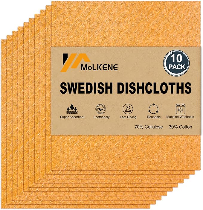 MoLKENE Swedish Dishcloths for Kitchen, 10 Pack Cellulose Sponge Cloths | by MoLKENE