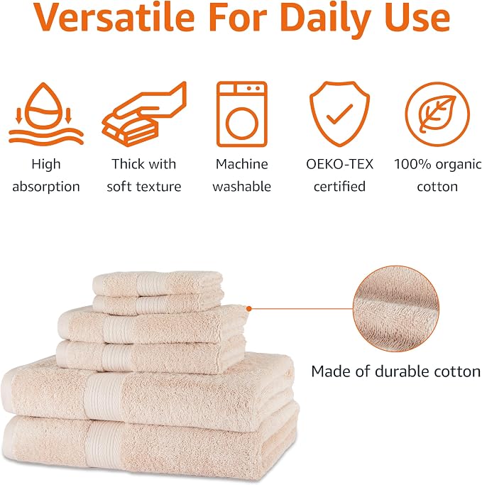 Amazon Basics Fade-Resistant 100% Cotton Bath, Hand and Washcloth Towel Set - Image 2