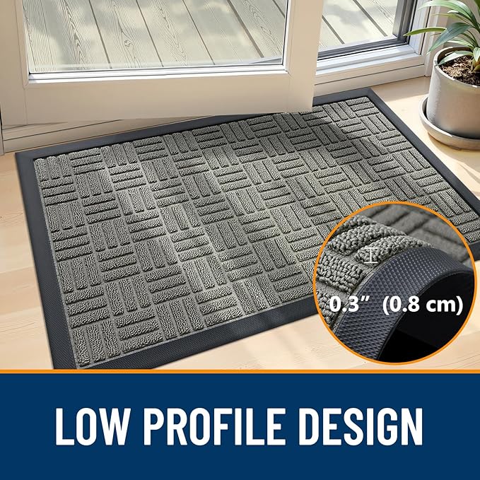 OLANLY Front Door Mat Outside Entrance 47x17, Absorbent, Heavy Duty Sturdy Natural Rubber Doormat Indoor Outdoor, Non-Slip, Stain and Fade Resistant, Low Profile Floor Mat for Entryway, Modern Gray