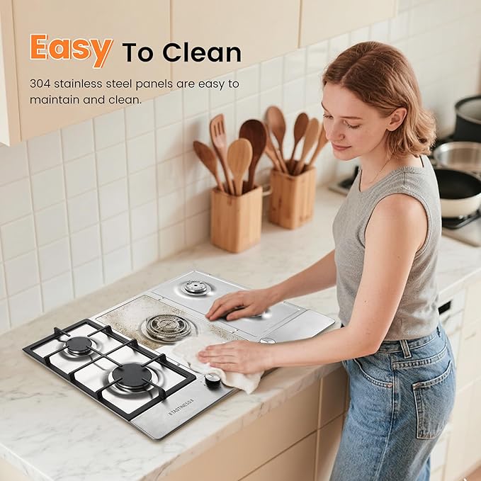 30 inch Gas Cooktop, Stove Top with Built-in 5 Burners, 304Stainless Steel Bulit-in Kitchen Stove, NG/LPG Convertible Gas Stovetop with Thermocouple Protection