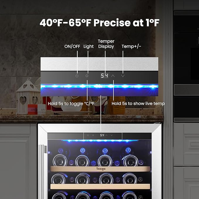 Yeego Wine Fridge Cooler - 24 Inch Wine Fridge Hold 52 Bottles, 40-65°F Wine Refrigerator Glass Door, Built in Fridge, Freestanding Adjustable Shelves Fridge for Beer Soda Drink Home Bar Office