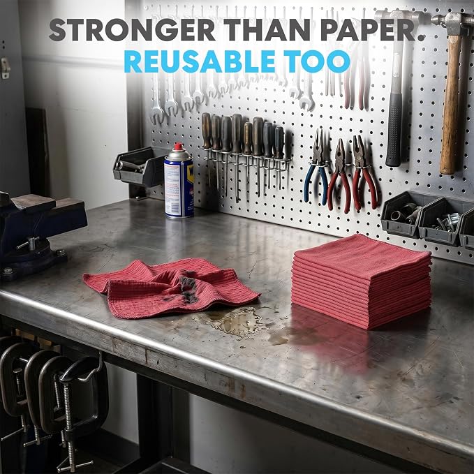 SIMPLI-MAGIC Premium Shop Towels 14”x12”, Commercial Grade Red, 150 Pack - Image 3