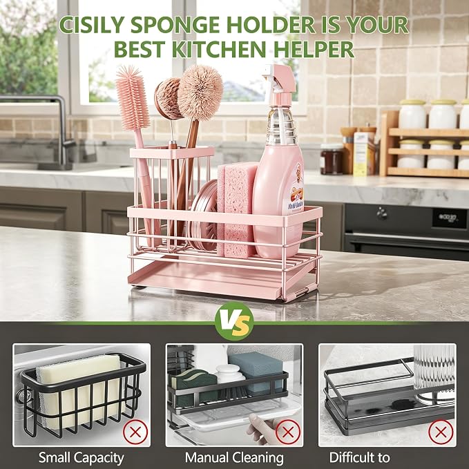Cisily Pink Sink Caddy Sponge Holder - Image 5
