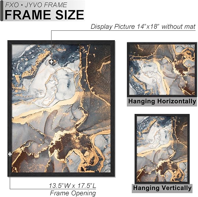 Engineered Wood 14x18 Picture Frame Set of 6, Black Frame for 14 x 18 Inch Picture Poster Photo, Light Weight 14 by 18 Frame with Wood-grain for Wall - 6 Pack/Black/14 x18