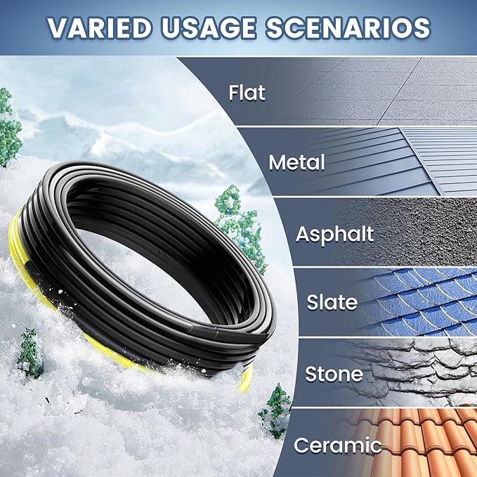 25 FT Gutter Heat Cable Kit, YeloDeer 6 W/FT Heat Tape for Roof and Gutters, Self-Regulating Roof Melt Heating Snow De-Icing Cable, 120V