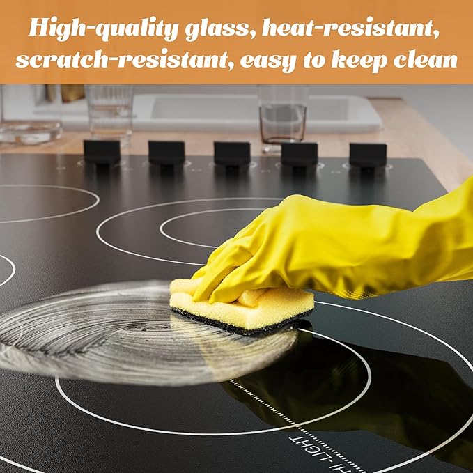Karinear 36 Inch Electric Cooktop, Knob Control 5 Burner Electric Stove Top, Over-Temperature Protection, Hot Surface Indicator,36" Drop-in, Hard Wire 240V