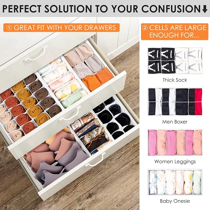 Drawer Organizer Clothes, 16 Pack Dresser Organizer Bins - Image 2