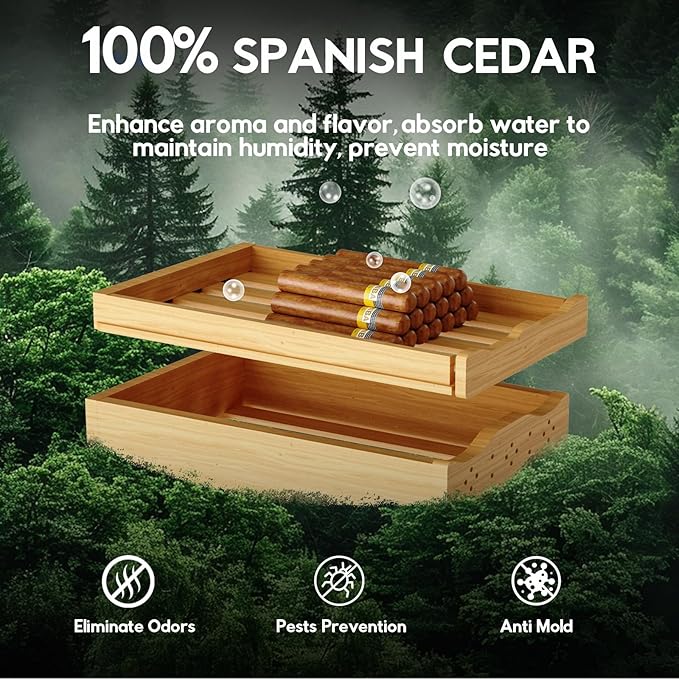 Tylza Cigar Humidor Cabinet 50L, Temp & Humidity Control Electric Humidors for Cigars, 370 Cigars, Digital Hygrometer, Safety Lock, Cigar Humidors with Cedar Wood Drawer Shelves, Cigar Gifts for Men