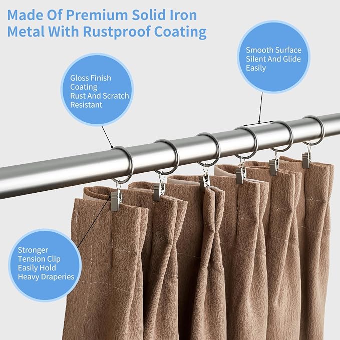 Curtain Rings with Clips, 42 Pack Metal Drapery Rings with Clips Hooks Hangers - Image 5