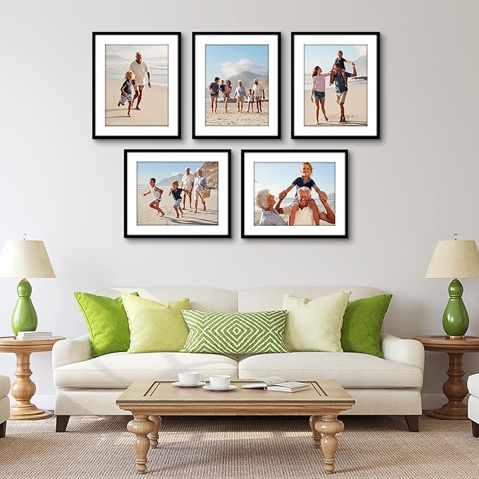 Americanflat 18x22 Picture Frame with Polished Plexiglass - Set of 5 - Use as 14x18 Frame with Mat or Display 18x22 Photo Without Mat - Galleria Collection - Picture Frames for Wall Display - Black