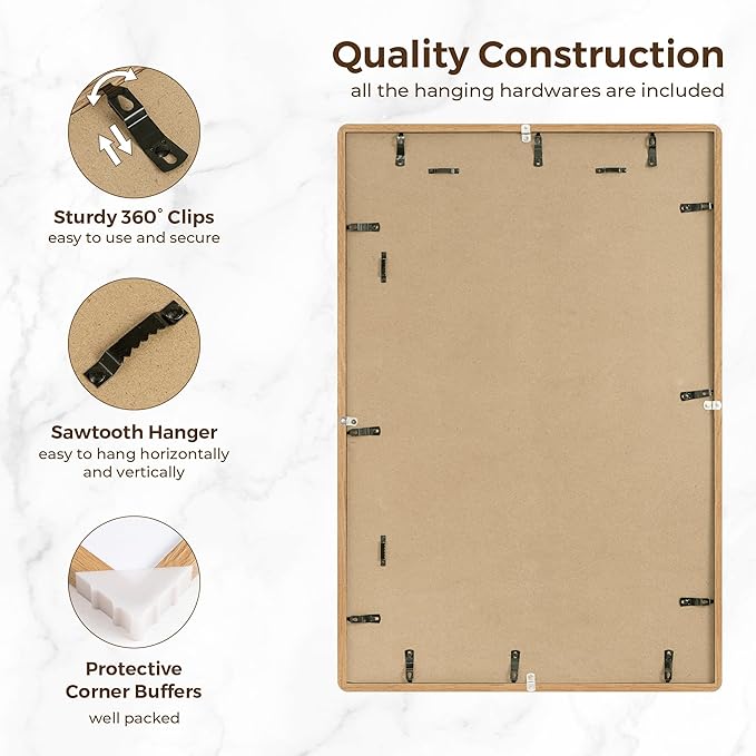 20x30 Picture Frame, 20 x 30 Poster Frame - Solid Oak Wood, 20 by 30 Frame with Tempered Glass, 20"x30" Wood Frame with Mat for 16"x24", Minimalist 20x30 Frames for Wall, Natural Oak Color, 1 Pack