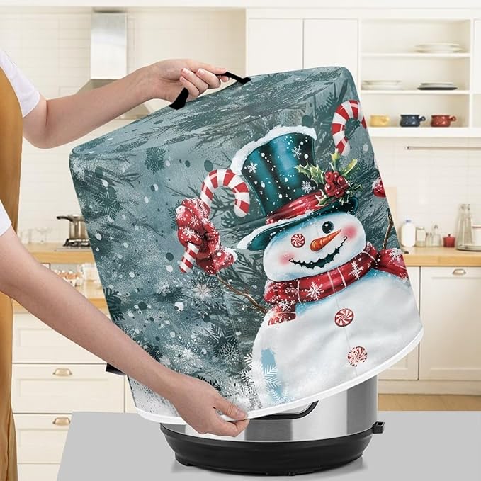Kawaii Snowman Dust Cover for Kitchen Instant Pot Accessories Appliance Cover Quart Pressure Cooker Air Fryer Rice Cooker Kitchen Appliance Dust Covers with Storage Pockets Size L