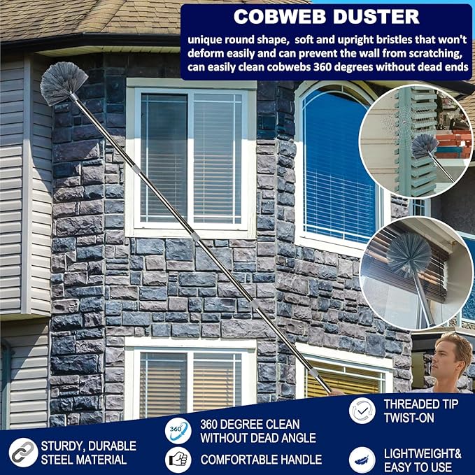 20+ Ft High Reach Ceiling Fan Duster & Cobweb & Corner Brush Duster - Image 6