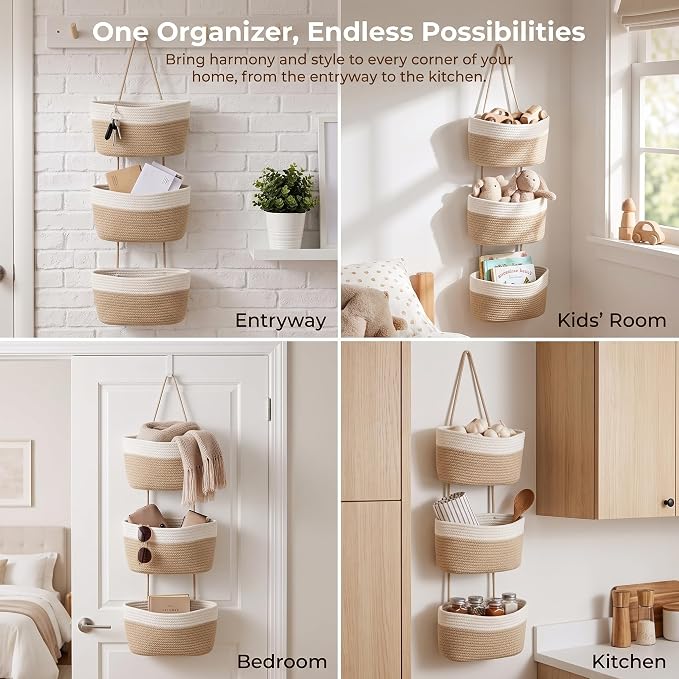 Hanging Basket, Over Door Organizer, 3 -Tier Wall Basket - Image 7