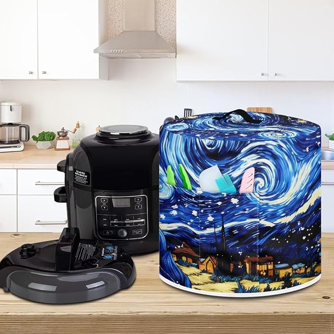 Starry Night 3D Printed Pressure Cooker Cover with Handle and Pocket Dust Cover for Rice Cooker, Instant Pot, Air Fryer, Durable and Washable, Dust Proof for Small Electric Appliance