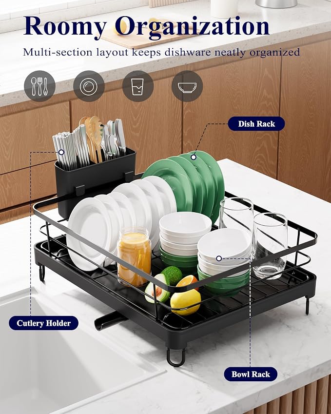 Kitsure Dish Drying Rack for Kitchen Counter, 12.7''W x 16.7''L, Cutlery Holder - Image 2