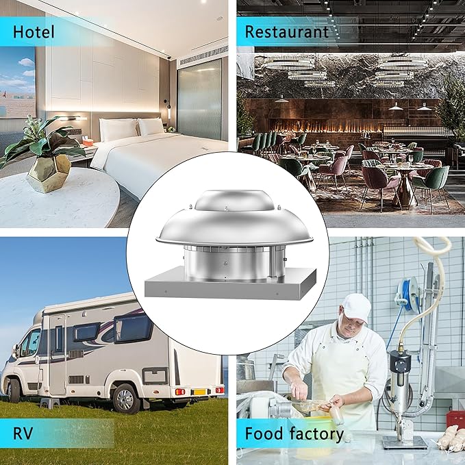 Roof Mounted Exhaust Fan Direct Drive Axial Downblast Exhaust Fan -19" Fan Base, 1/10 HP 830 CFM 115 Volt Single Phase Motor