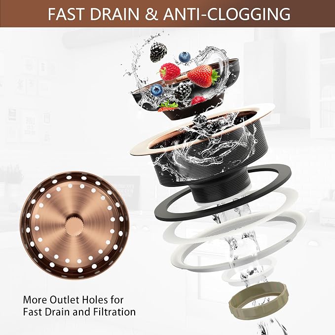 Kitchen Sink Drain Copper 3-1/2 Inch Stainless Steel Kitchen Drain Strainer - Image 4