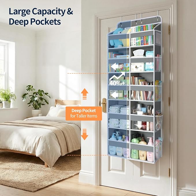 Yecaye Over The Door Organizer, 5 Tier Extra Large Behind Door Storage of 10 - Image 3