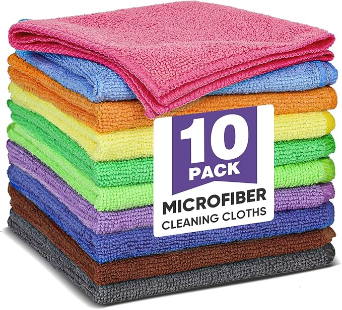 TEAWOO 10 Colors Microfiber Cleaning Cloths, 10 Pack Assorted Cleaning Rags | by TEAWOO