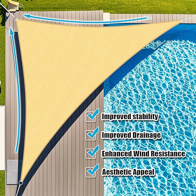 Amagenix Sun Shade Sail 16'X16'X22.6' Curved Edge Outdoor Shade Canopy Sand Breathable 95% UV Block Shade Cloth for Patio Garden Backyard (We Make Custom Size)