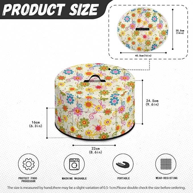 Colorful Sunflower Musical Note Print Slow Cooker Dust Cover Protective with Accessory Pocket Stain Resistant Slow Cooker Cover Easy to Clean Fits for Most 6/7/8 Quart Crock Pot