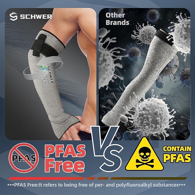 Schwer 2 Pairs PRO-SKIN ANSI A6 Cut Resistant Sleeves With 2.0 Detachable Hook and Loop Straps, Non-PFAS, High Risk Cut Protection Arm Sleeve, Gardening Sleeves, Protective Sleeve for Arms
