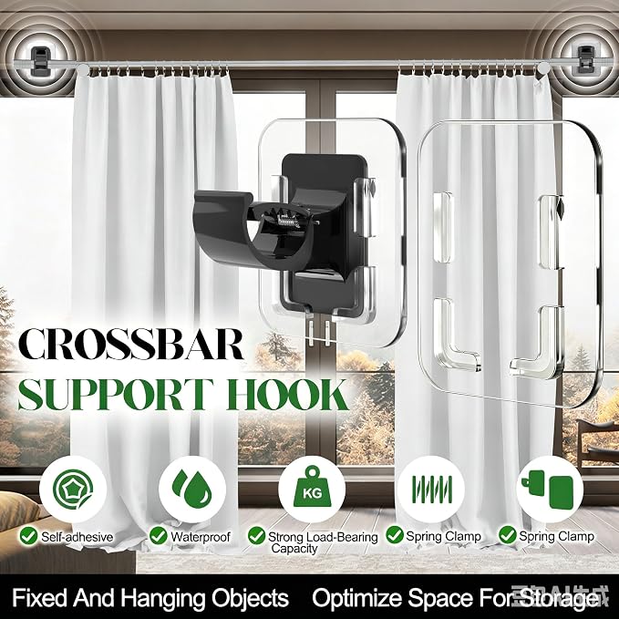 Detachable Adhesive Curtain Rod Holder-20LB, No Drill Curtain Rod Brackets | - Image 6