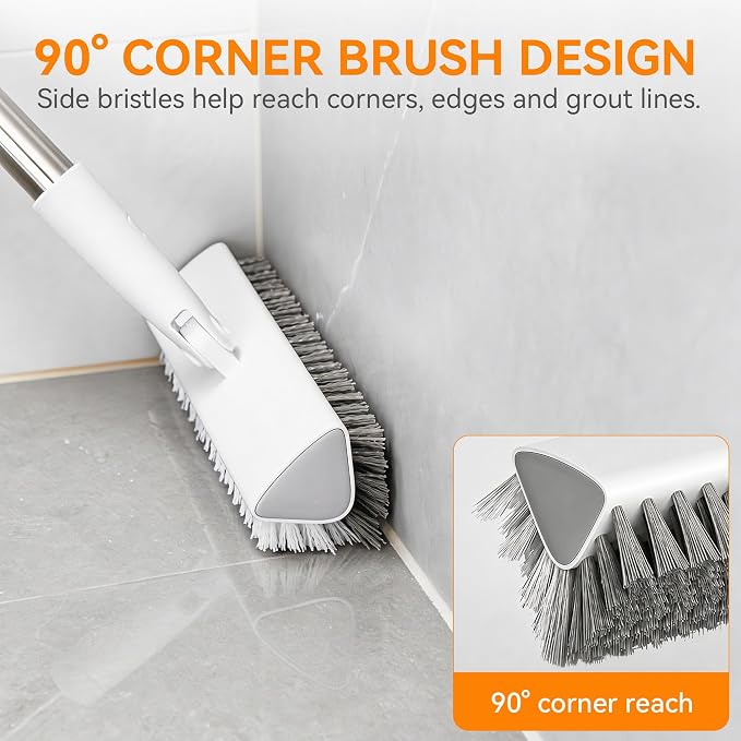 Scrub Brush with Long Handle, Extends to 55 in, Pivoting Triangle Head | - Image 4
