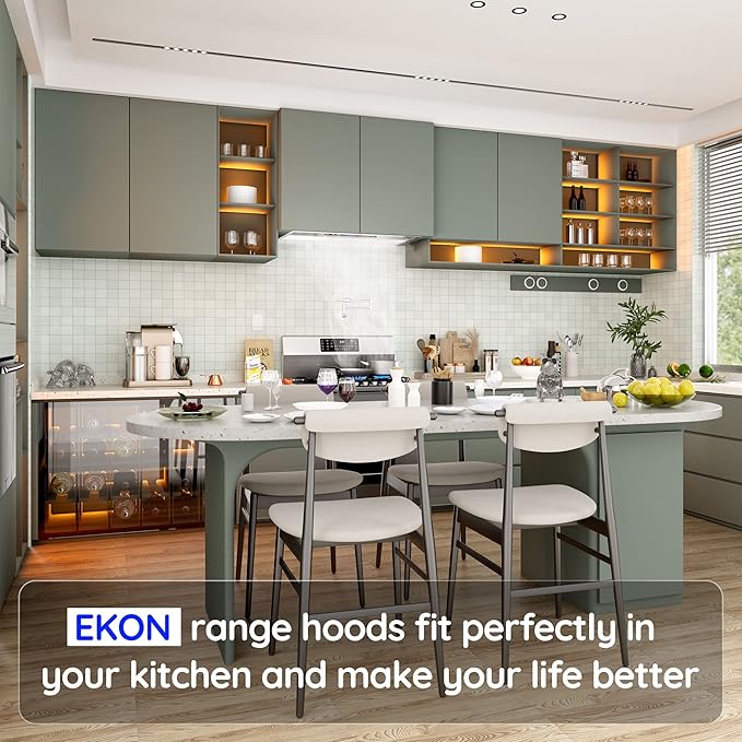 EKON NAB02-42" 900CFM Range Hood Insert, Ducted/Ductless Convertible Built-in Range Hood with Remote/4-Speed Touch Control LCD Display,Adjustable Leds for Over Kitchen Stove