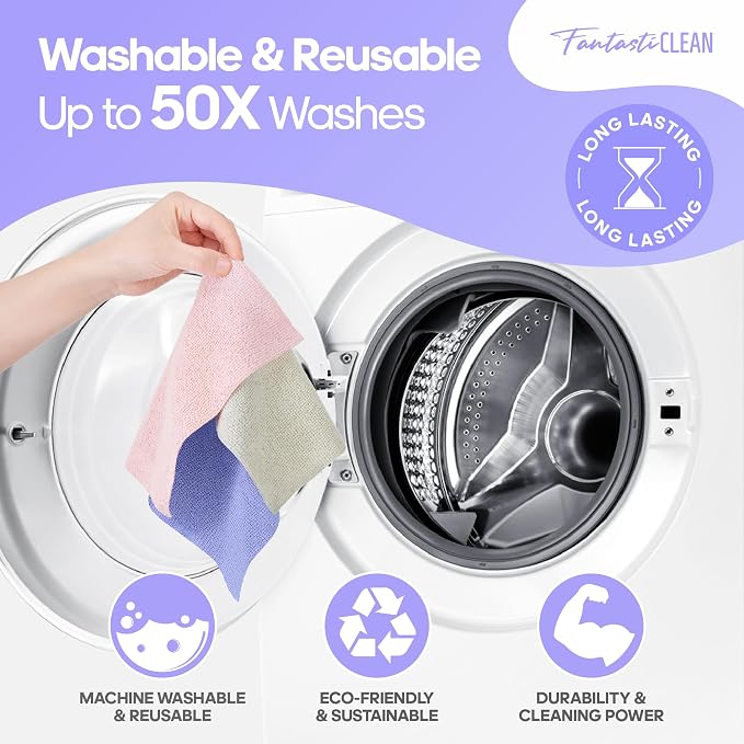 Fantasticlean Microfiber Cleaning Cloth Roll, 60 Pack, 8 x 8, Light Purple - Image 9
