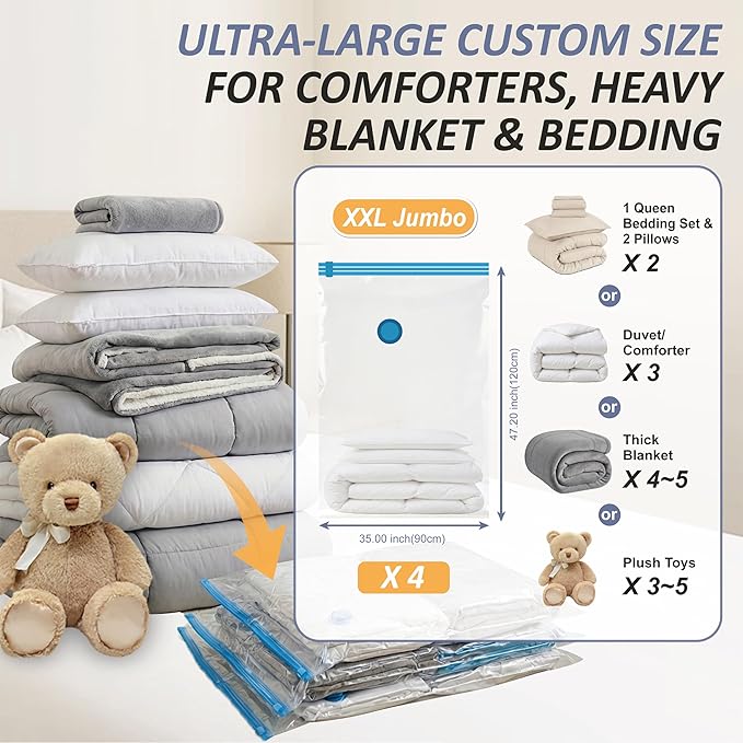 Cozy Essential Vacuum Storage Bags, 80% Compression Vacuum Seal Space Saver - Image 3