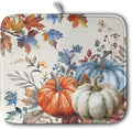 Fall Blue Orange Pumpkin Dish Drying Mat by Kwlegh