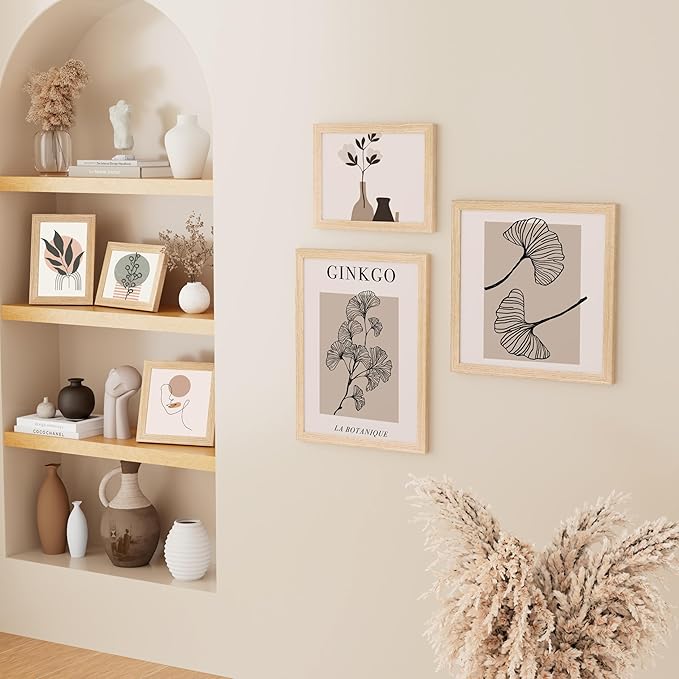 Vittanly 9x12 Picture Frame, Solid Wood Frame with Plexiglass, Includes 6x8 Mat, Wall Hanging or Tabletop for Photos, Home Decor, Natural, 1 Pack