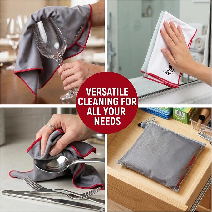 Fox Trot Wine Glass Polishing Cloths, 8 Pack, Storage Pouch Included - Image 3