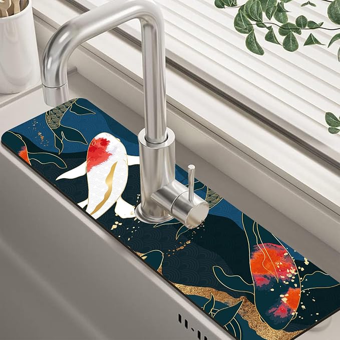 Oriental Japanese Koi Fish Sink Faucet Absorbing Mat Sink Splash Guard Faucet by Unknown
